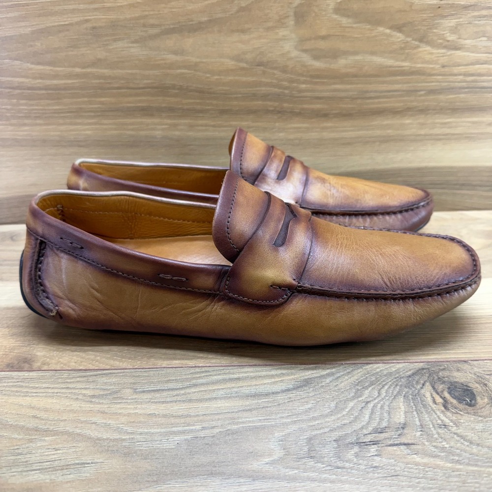 Magnanni Burnished Leather Driving Loafers Mens 9 M Cognac Casual Business